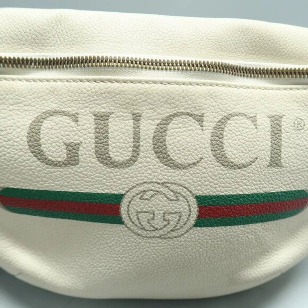 Authentic Gucci Logo Belt Bag Medium White Leather GG Waist Bag Crossbody - Picture 4 of 12